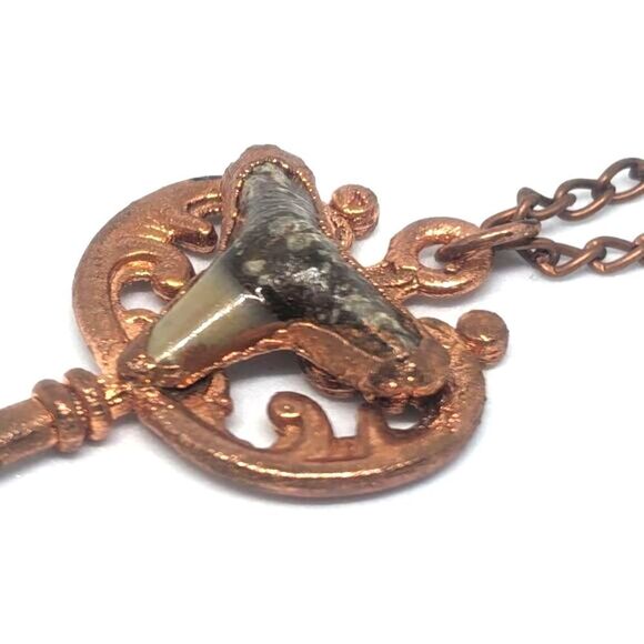 Handmade Shark Tooth Copper Key Necklace - Picture 4 of 7
